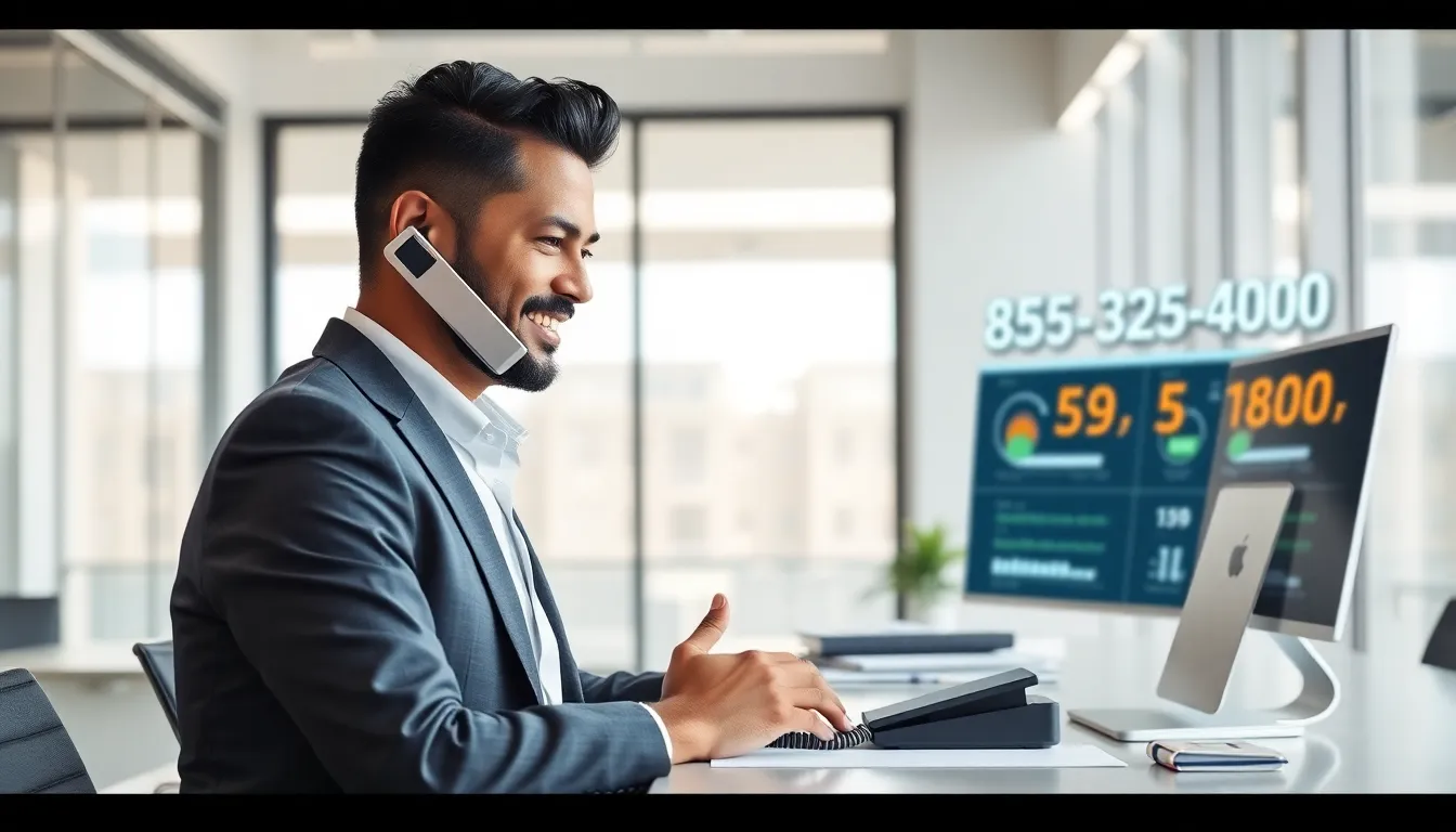 professional making a customer service call in a modern office.